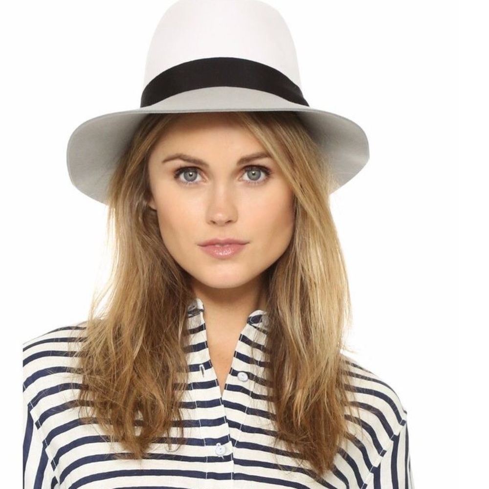 RAG & BONE WOOL FEDORA, SZ MEDIUM WHITE & GREY
